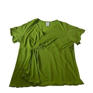 Vtg Y2K 2000s Green Baby Doll Blouse Plus Size 3X Forest Fairycore Stretch